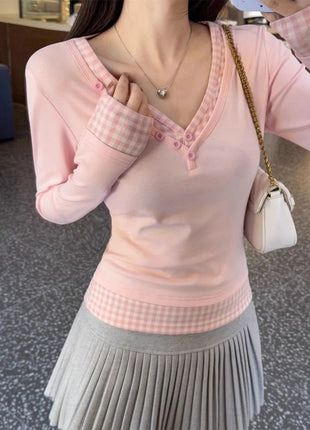 Autunno Inverno Nuovo Dolce Camicetta Rosa Donna Arco Girocollo Manica Lunga Sotto Il Strato Base Magliette e camicette Giapponese Kawaii Vestiti Sottili 2025 - platinumshop