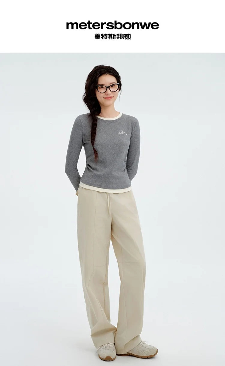 Metersbonwe Women's Cargo Jogger Pants Loose Fit Drawstring Elastic Waist Streetwear Casual Trousers Trendy Tapered Sweatpants