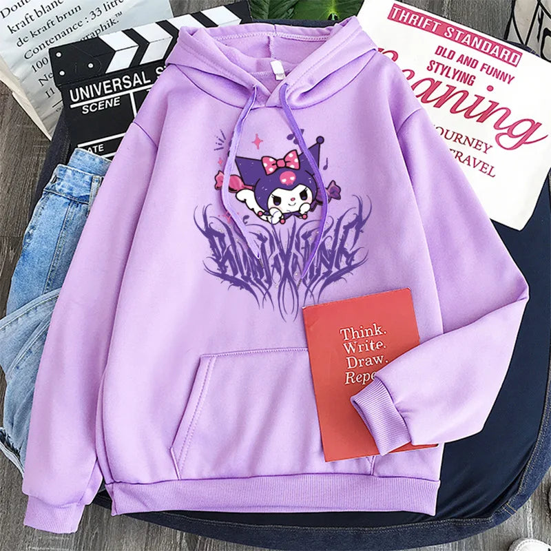 Japanese Anime Sanrio Kuromi Cute Women's Hoodie Student Y2K Sweatshirt Spring and Autumn Outdoor Sports and Leisure Pullover