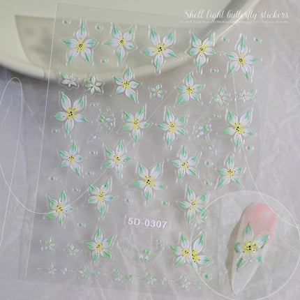 5D Hibiscus Flower Nail Embossed Sticker Acrylic Pink White Gold Petal Leaf Adhesive Decal Butterfly Dragon Floral Elegant Decor
