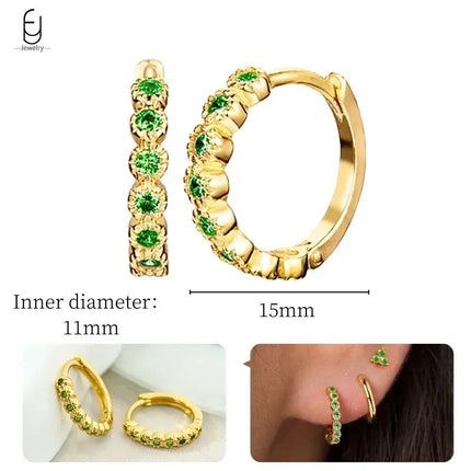 925 Sterling Silver Needle Green Zircon Gold Earrings Heart Hoop Earrings for Women Delicate Stud Earrings Luxury Jewelry Gifts PlatiNum