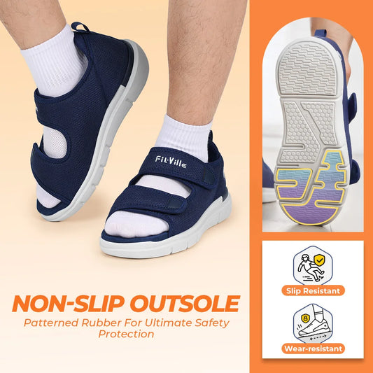 FitVille Men'S Sandals Summer Flat Shoes Widened Elderly Casual Shoe Breathable Lightweight For Plantar Fasciitis Pain Relief