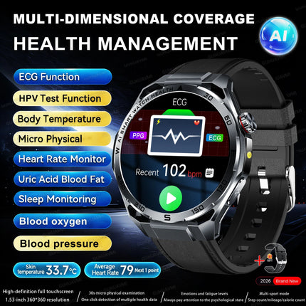 Nuovo Smartwatch 2026 con Analisi del Grasso Corporeo ECG+PPG, Acido Urico, Pressione Sanguigna, Ossigeno nel Sangue, Chiamate Bluetooth, Orologio Sportivo Intelligente per Uomini e Donne platinumshop