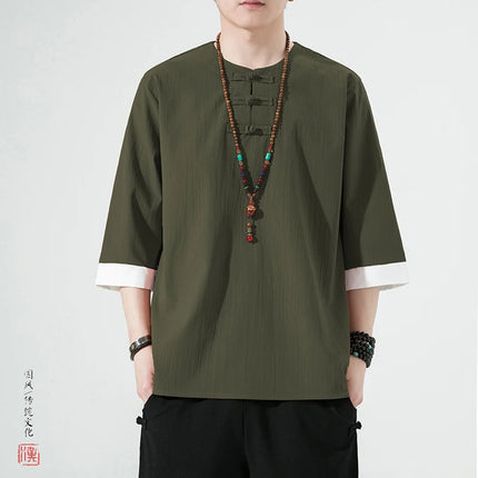 Camicie estive Uomo Stile cinese Kung Fu Tai Chi Camicette casual traspiranti tinta unita Uomo Cardigan tradizionale retrò Tang Suit