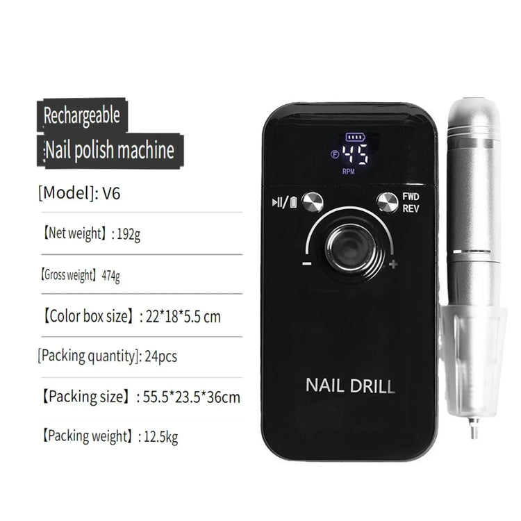 Portable Wireless Nail Drill, USB Rechargeable Electric Nail File, Adjustable Speed Nail Polishing Machine for Removing Gel, Acrylic Nails, Manicure Pedicure Tool for Home Salon