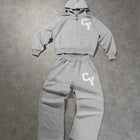 Streetwear Men's Fashion C Y Letter Zipper Set Multiple Colors Available Street Style Relaxed Unique Look Casual Two-Piece Set PlatiNum