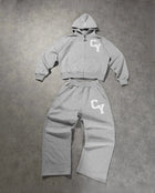 Streetwear Men's Fashion C Y Letter Zipper Set Multiple Colors Available Street Style Relaxed Unique Look Casual Two-Piece Set PlatiNum