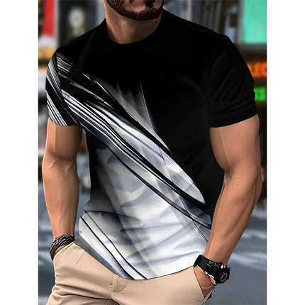 Men's Simple Fashion Striped Graphic T-shirt Summer Fashion Short Sleeve 3D Printed T-shirt Casual Oversized Crew Neck T-shirt