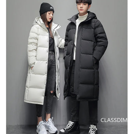 New Winter Men Long Puffer Jackets Hooded Duck Down Coats Unisex Casual Down Jackets Couples Outdoor Windproof Warm Jackets 3XL