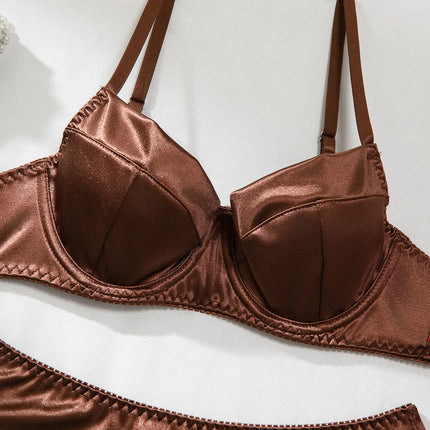 Ellolace Elegant Women's Lingerie Sets Premium Satin Solid Bra 5PC Sexy Daily Youth Hot Girl's Underwear Private Party Costume