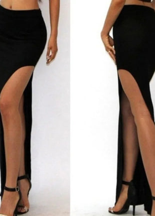 Gonne divise alla moda Gonne lunghe sexy da donna Gonna spaccata laterale aperta Gonna lunga a vita alta con spacco alto Nera