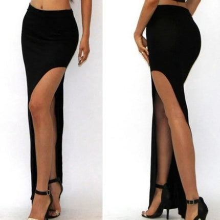 Modische geteilte Röcke Sexy lange Röcke für Damen Offener seitlicher Schlitzrock High-Waist-Rock mit hohem Schlitz Schwarz