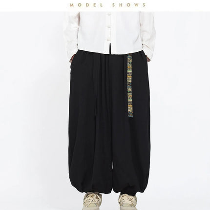 Pantaloni Uomo Oversize Casual Comodi a Gamba Larga, Costume Giapponese con Stampa Ukiyo-e, Pantaloni Trendy con Cintura, Taglie Grandi fino a 5XL