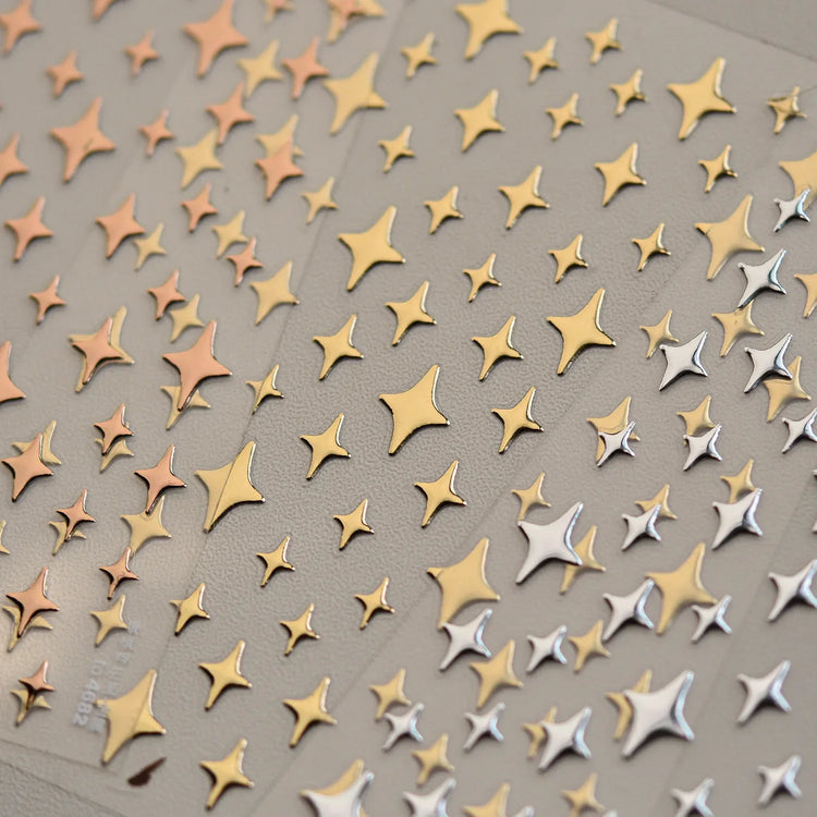 Punk Glitter Powder Blue Pink Star Charm Laser Silver Gold Starlight Rhinestones Moon DIY Nail Art Stickers Manicure Tool Decals