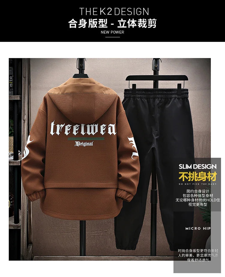 Autumn Men Tracksuit Casual Joggers Hooded Spring Sportswear Jackets Pants 2 Piece Sets Hip Hop Running Sports Suit