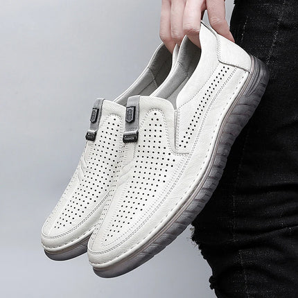 Scarpe estive in pelle traforata bianca scarpe Slip on da uomo in vera pelle scarpe Casual comode da uomo mocassini comodi da uomo