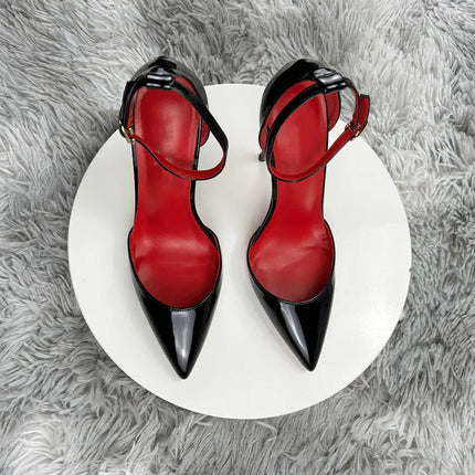 Black Patent Leather Women Ankle Strap Stiletto Pumps Pointed Toe Sexy High Heel Shoes 8cm 10cm 12cm Customize 33-46 PlatiNum