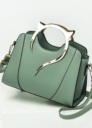 Cat Shaped Handle Women Handbag Trendy And Fashionable, Solid Color, Simple And Casual Crossbody Shoulder Shell Bag PlatiNum