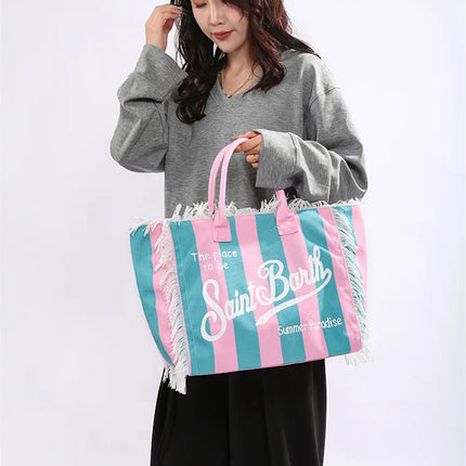 Borsa tote a righe da donna con colori contrastanti Borsa a tracolla con lettere alla moda Borsa da pendolarismo per ascelle di grande capacità
