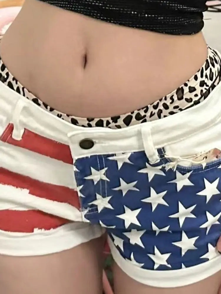Pantaloncini di jeans stampati a stella retrò per donna Estate Y2k Glutei sottili Super Shorts Jeans Pantaloni caldi