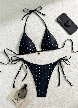 Set Bikini Sexy Nero e Bianco a Pois, Costume da Bagno Due Pezzi per Donne, Stile Americano da Spiaggia platinumshop