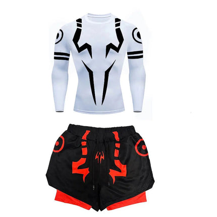 Anime Jujutsu Kaisen Set di compressione Tuta da fitness per uomo Camicia di compressione 3D ad asciugatura rapida + Pantaloncini da palestra Corsa Allenamento Abbigliamento sportivo platinumshop