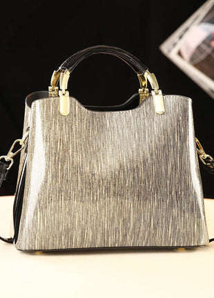 Classic Women's Fashion Shoulder Bag Shiny Leather Crossbody Bag Large Capacity Versatile Luxury Handbag PU Material Medium Size PlatiNum