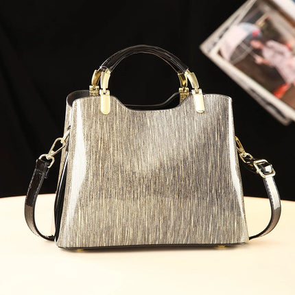 Classic Women's Fashion Shoulder Bag Shiny Leather Crossbody Bag Large Capacity Versatile Luxury Handbag PU Material Medium Size PlatiNum