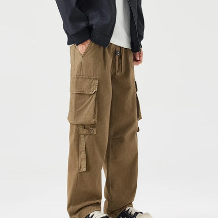 Autumn New Cargo Loose Multi-pockets 100% Cotton Straight Pants for Men Clothing Comfort Zipper Male Trouser GF258113