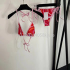 Set Bikini Rosso da Donna dal Design Classico, Costume da Bagno di Marca alla Moda con Fascia per Capelli platinumshop