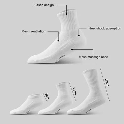 10 paires de chaussettes HLHYX pour homme en coton déodorant, à fond en éponge, mi-mollet, blanches, épaissies, pour le sport et le basket-ball