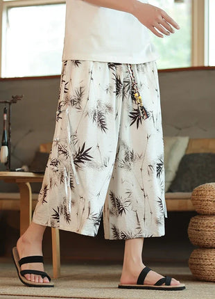 2024 pantaloni Casual da uomo con motivo a foglia di bambù in stile cinese tendenza moda pantaloni a