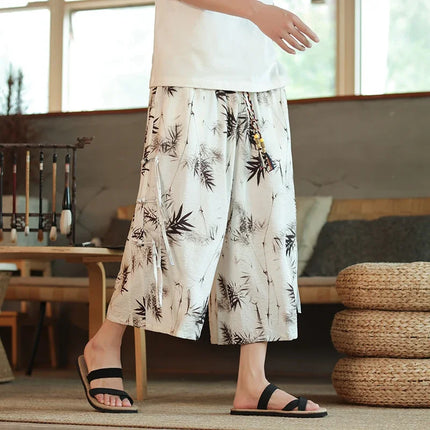 2024 pantaloni Casual da uomo con motivo a foglia di bambù in stile cinese tendenza moda pantaloni a gamba larga High Street pantaloni larghi oversize Hombre