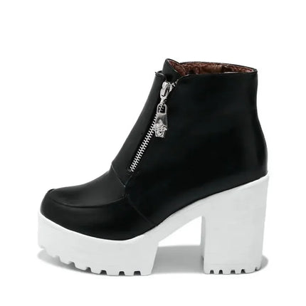 Black White Platform Ankle Boots for Women High Heels Boots Ladies Zip Autumn Winter Booties Woman Boots Shoes Ladies Shoes