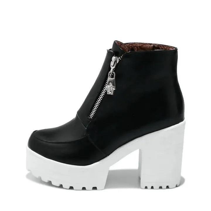 Black White Platform Ankle Boots for Women High Heels Boots Ladies Zip Autumn Winter Booties Woman Boots Shoes Ladies Shoes