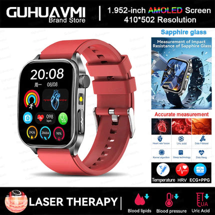 2025 Trattamento laser Tre Smartwatch alti 1.95 "Schermo curvo in zaffiro ECG + PPG Grasso nel sangue Acido urico Diagnosi salute Smartwatch platinumshop