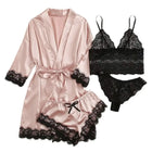 Pigiama da donna lussuoso con scollo a V in 4 pezzi camicia da notte sexy pizzo in raso halter accappatoio in raso di seta camicia da notte per la casa pigiama sexy per la casa platinumshop