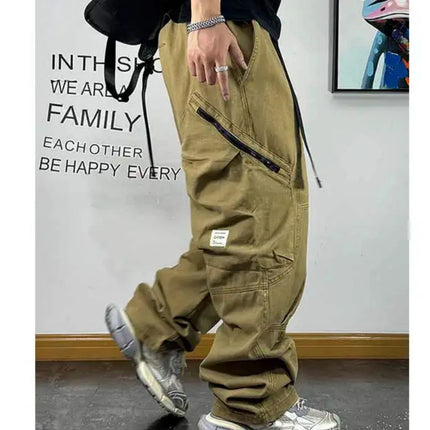American Streetwear Multi-Pocket Cargo Pants Men High Quality Fashion Baggy Pants Plus Size Black Army Straight-Leg Trousers