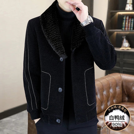 Casual Winter Men's Slim White Duck Down Jackets Warm Short Fur Collar Puffer Woolen Coat Outwear Thicken Windproof Top Clothing
