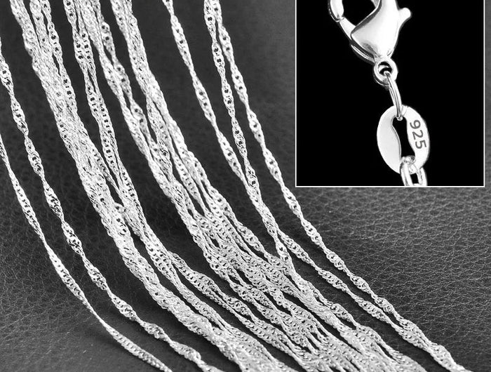 Genuine 925 Sterling Silver Water-wave Chains Necklace for Women Men 5Pcs 16-30 Inches 1.6MM Chain Jewelry Making Accessories PlatiNum
