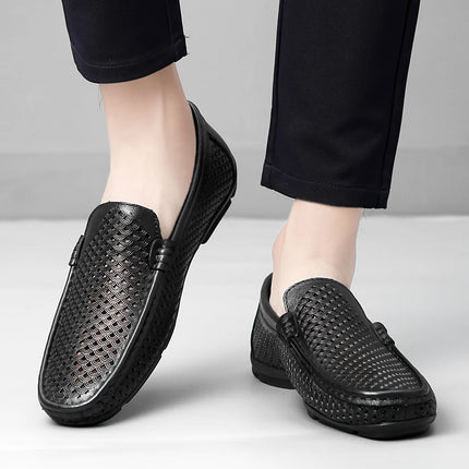 Mocassini da uomo in vera pelle traspirante con suola in gomma, scarpe casual slip-on, mocassini da uomo traforati