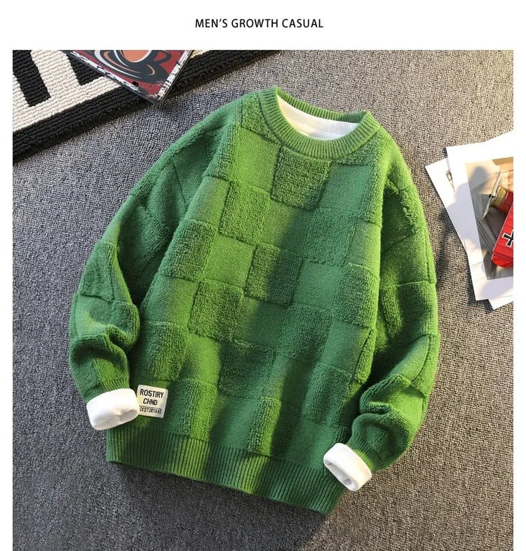 Warm Knit Sweater Autumn Winter Brand Clothing Mens Women Knitting Sweater Loose Fashion Plaid Male Long Sleeve Knitted Pullover