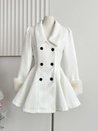 Elegant Warm Winter Fur Collar Woolen Coat Women French Style Hepburn Slim Mid-length Outwear 2025 Vintage Lolita Chic Outfits