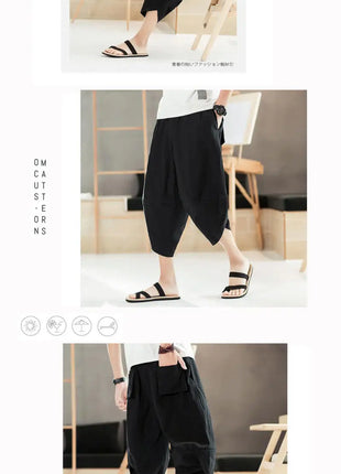 Pantaloni estivi da uomo in cotone, casual, stile hip hop, streetwear, harem, comodi, oversize, lunghezza a metà polpaccio, molto venduti.