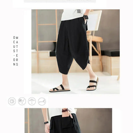 Pantaloni estivi da uomo in cotone, casual, stile hip hop, streetwear, harem, comodi, oversize, lunghezza a metà polpaccio, molto venduti.