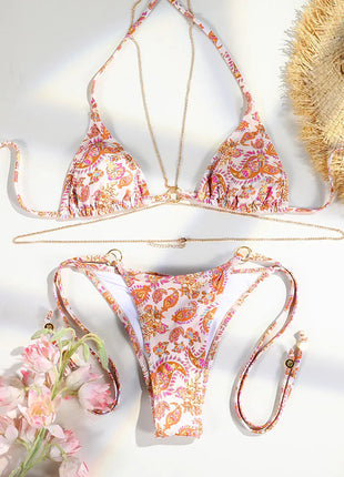 Catene a triangolo sexy Set bikini Micro perizoma Costume da bagno donna Costume da bagno Biquini Fasciatura Costumi da bagno Stampa Costumi da bagno Perizoma Bikini platinumshop