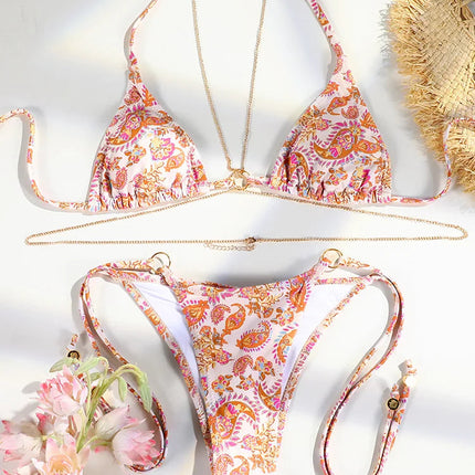 Catene a triangolo sexy Set bikini Micro perizoma Costume da bagno donna Costume da bagno Biquini Fasciatura Costumi da bagno Stampa Costumi da bagno Perizoma Bikini platinumshop
