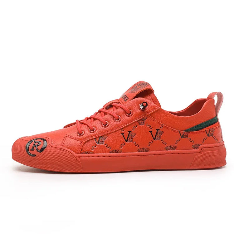 European Station Leather Fashion Men's Sneakers Men Shoes Man Embossed All Fashion Leather Red Casual Shoes for Men Men Shoes