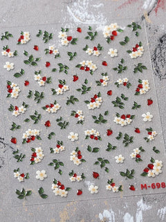 1Pcs 5D Jelly White Lily Red Strawberry Nail Art Sticker Peony Rose Camellia Embossed Nails Decals Delicate Nail Art Decorations