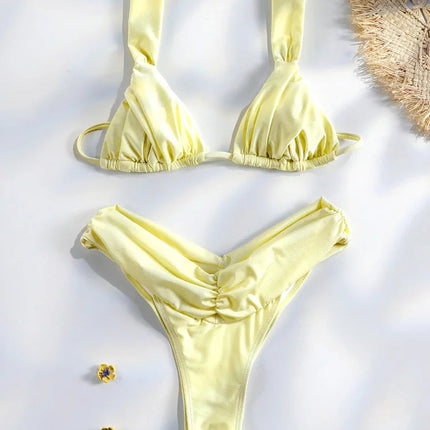 Costume da bagno bikini con pieghe sexy Micro bikini solido Costume da bagno donna Triangolo femminile Costume da bagno da spiaggia platinumshop